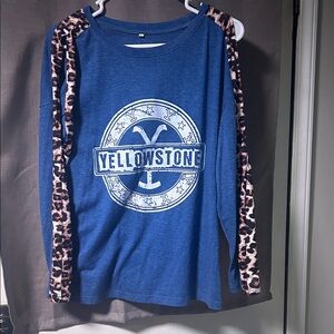 Stylish Blue Top with Leopard Print Trim